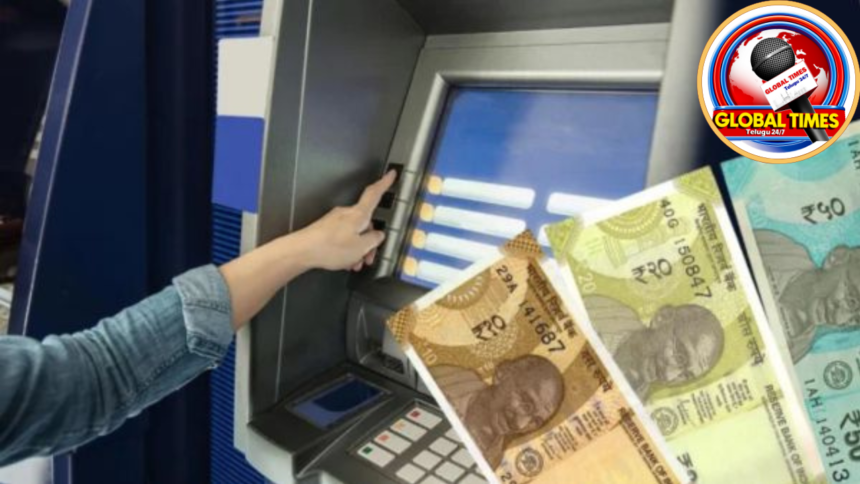 “Hybrid ATM machine displaying options for small currency notes like ₹10, ₹20, and ₹50 for public use.”