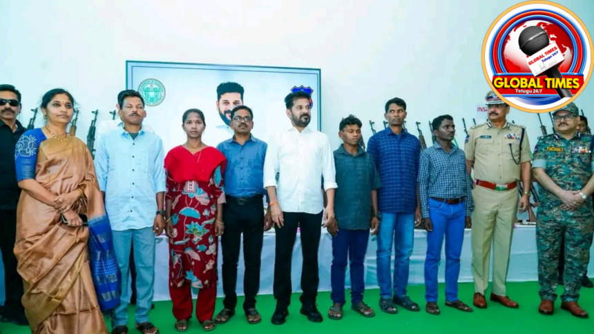 హైదరాబాద్ ICCCలో సీఎం రేవంత్ రెడ్డి సమక్షంలో 130 మంది మావోయిస్టులు లొంగుబాటు – 124 ఆయుధాలు అప్పగింత